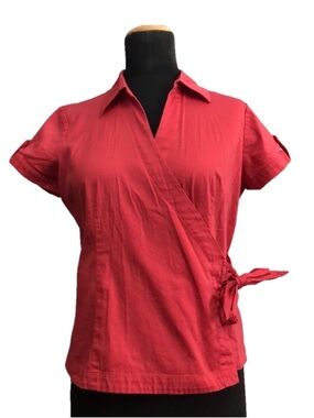 Van Heusen Wrap Tie Short Sleeve Blouse, Size L